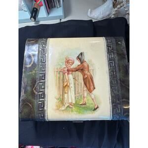 Antique Style Jewelry Box w Costume Jewelry Lot Victorian Scene